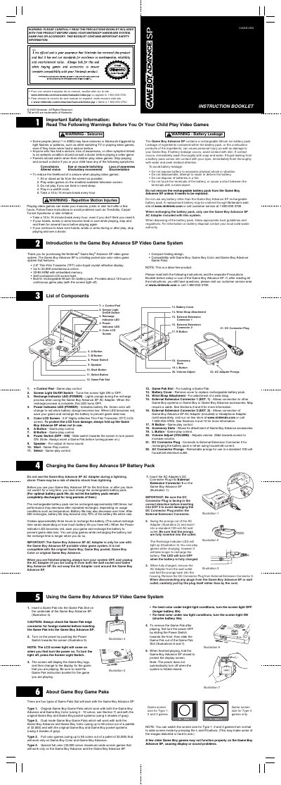 Nintendo Game Boy Advance SP User Manual