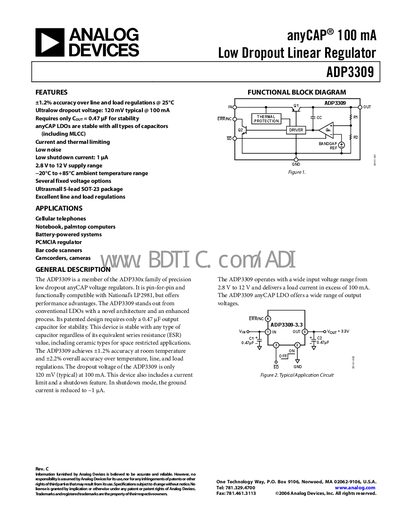 Analog Devices ADP3309 Low Dropout Linear Regulator Datasheet - cover page