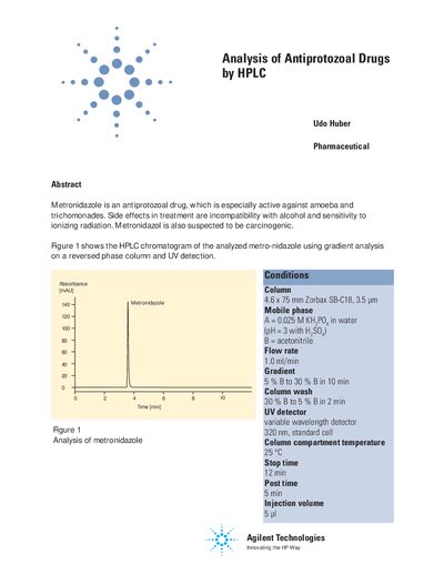 Agilent Publication 5968-1116E HPLC Analysis of Metronidazole - cover page