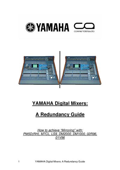 Yamaha PM5D(RH), M7CL, LS9, DM2000, DM1000, 02R96, 01V96 Redundancy Guide - cover page