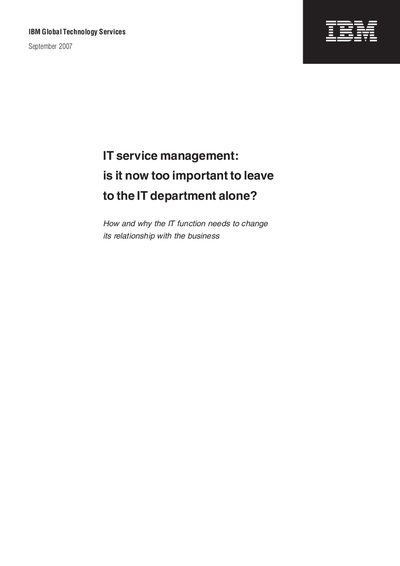 IBM Global Technology Services Service Management Guide - cover page