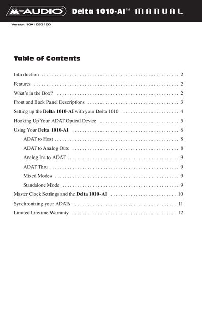 M-Audio Delta 1010-AI ADAT Interface User Manual - cover page