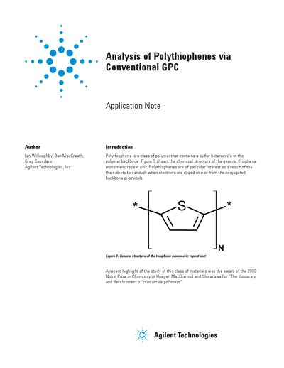 Agilent Analysis of Polythiophenes via Conventional GPC Application Note - cover page