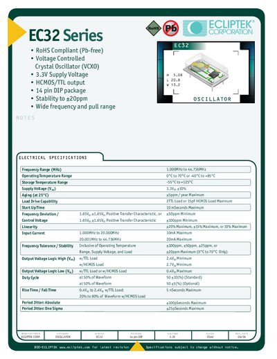 ECLIPTEK EC32 Series VCXO Datasheet - cover page