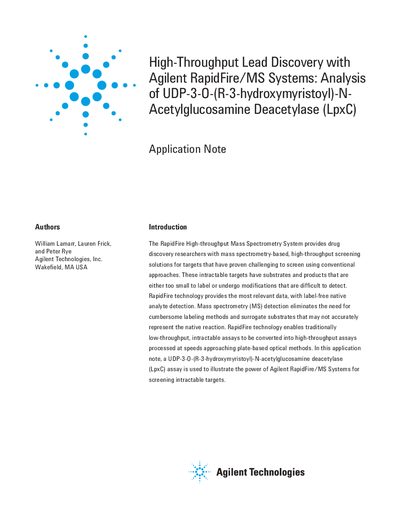 Agilent RapidFire/MS Systems Application Note: Analysis of LpxC - cover page