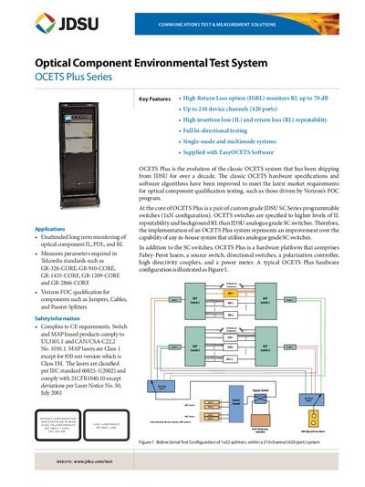 JDSU OCETS Plus Optical Component Environmental Test System Product Leaflet - cover page