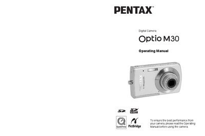 Pentax Optio M30 Digital Camera Operating Manual - cover page