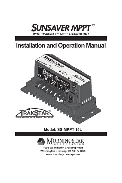 Morningstar SS-MPPT-15L Installation and Operation Manual - cover page