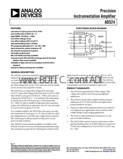 Analog Devices AD524 Datasheet - cover page