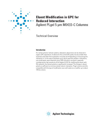 Agilent PLgel 5 um MIXED-C Eluent Modification Technical Overview - cover page