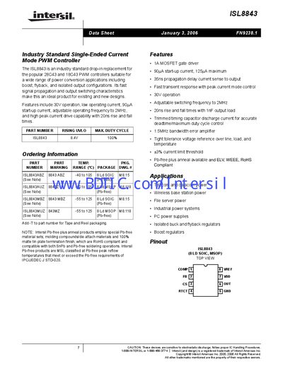 Intersil ISL8843 Datasheet - cover page