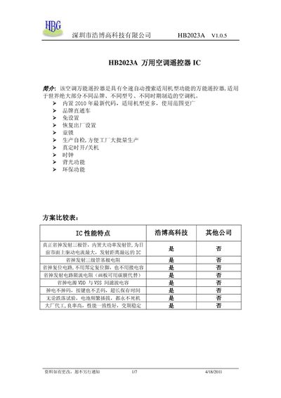Haobogao HB2023A Universal Air Conditioner Remote IC User Manual - cover page