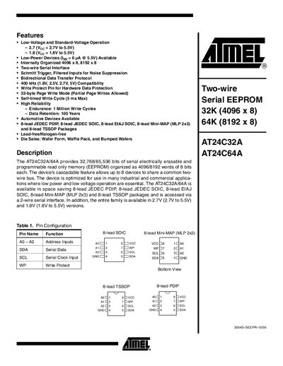 Atmel AT24C32A/AT24C64A Serial EEPROM Datasheet - cover page