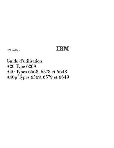 IBM NetVista A20 Type 6269, A40 Types 6568/6578/6648, A40p Types 6569/6579/6649 User Guide - cover page
