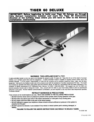 Carl Goldberg Tiger 60 Deluxe Retract Installation Instructions - cover page