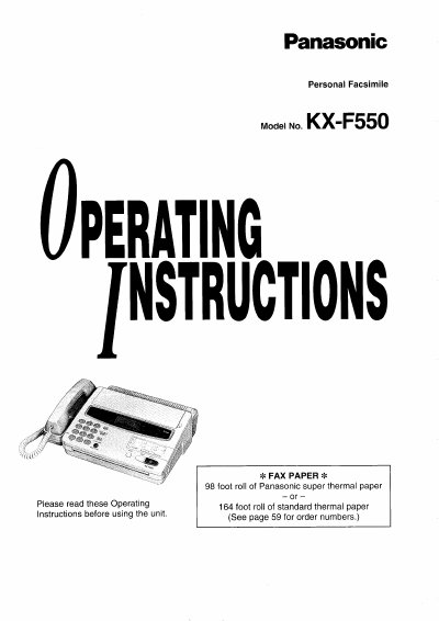 Panasonic KX-F550 Personal Facsimile Operating Instructions - cover page