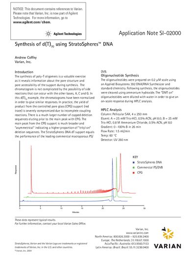 Varian StratoSpheres DNA Application Note S-02000 Synthesis of d(T)70 - cover page