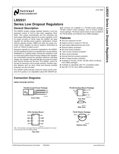 National Semiconductor LM2931 Datasheet - cover page