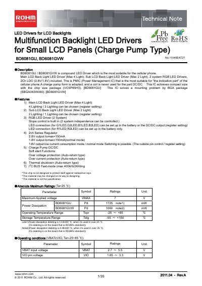 ROHM BD6081GU/BD6081GVW LED Driver Technical Note - cover page