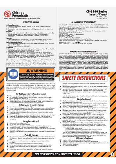 Chicago Pneumatic CP-6500 Series Impact Wrench User Manual - cover page