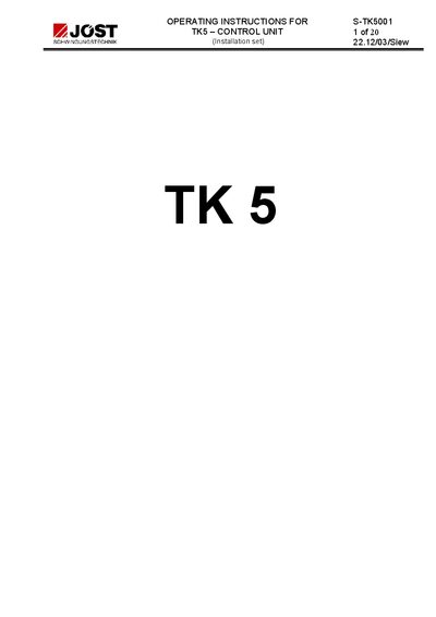 JOST S‑TK5001 Control Unit Operating Instructions