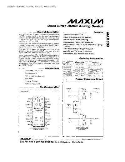 Maxim MAX333 Quad SPDT CMOS Analog Switch Datasheet - cover page