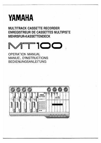 Yamaha MT100 Multitrack Cassette Recorder Operation Manual - cover page