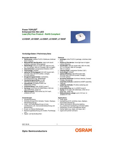 OSRAM Power TOPLED LS E6SF Series Datasheet - cover page