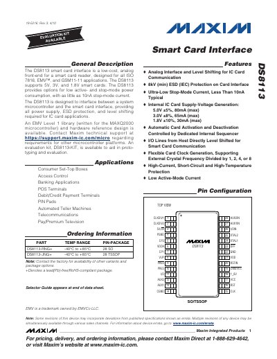 Maxim DS8113 Smart Card Interface Datasheet - cover page