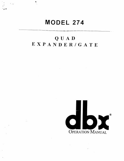dbx 274 Quad Expander/Gate Operation Manual - cover page