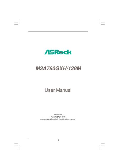 ASRock M3A780GXH/128M User Manual - cover page
