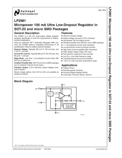 National Semiconductor LP2981 Ultra Low-Dropout Regulator Datasheet - cover page
