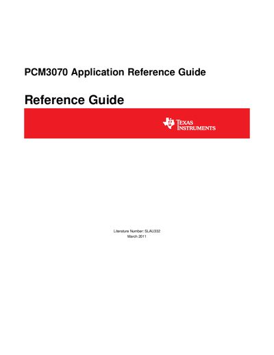 Texas Instruments PCM3070 Audio Codec Application Reference Guide - cover page