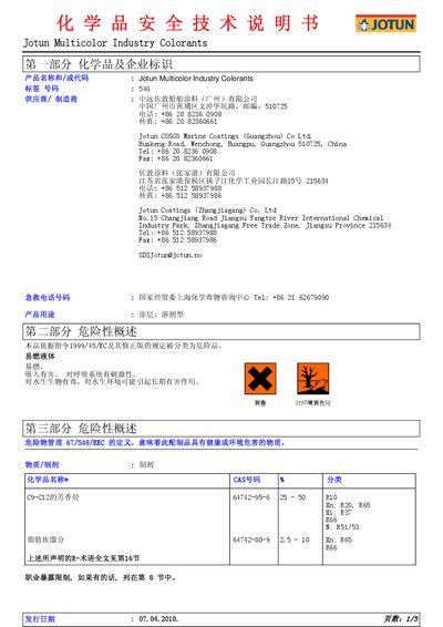Jotun Multicolor Industry Colorants Safety Data Sheet - cover page