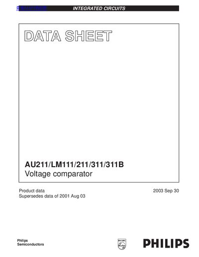 Philips AU211/LM111/211/311/311B Voltage Comparator Datasheet