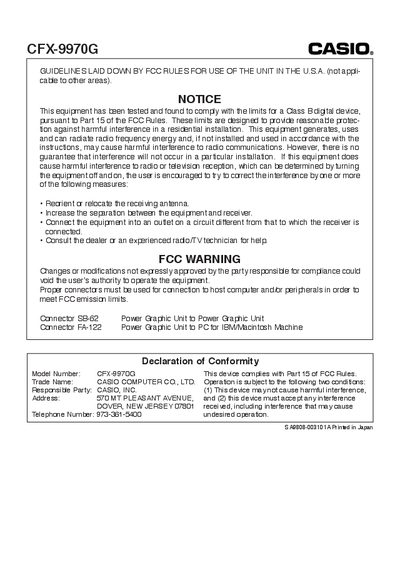 Casio CFX-9970G User Manual - cover page