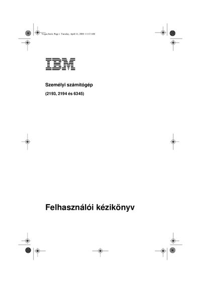 IBM 2193/2194/6345 Personal Computer User Manual - cover page