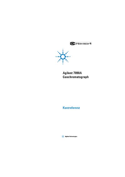 Agilent Technologies 7890A Gas Chromatograph Quick Reference Guide - cover page
