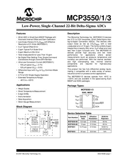 Microchip MCP3550/1/3 Datasheet - cover page