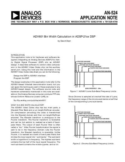 ANALOG DEVICES AN-524 ADV601/ADV611 Bin Width Calculation in ADSP-21xx DSP Application Note