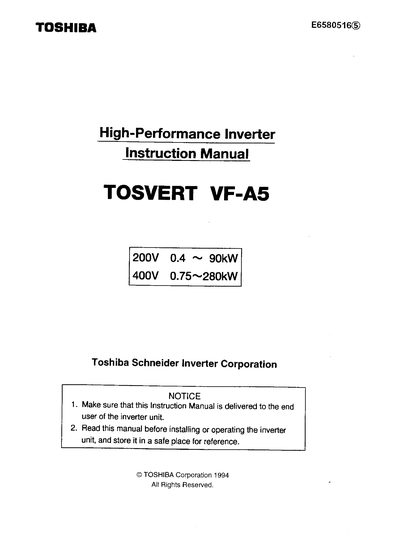 Toshiba VF-A5 High-Performance Inverter Instruction Manual - cover page