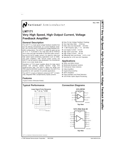 National Semiconductor LM7171 Very High Speed High Output Current Voltage Feedback Amplifier Handbook - cover page
