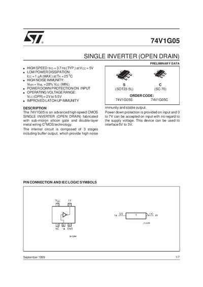 STMicroelectronics 74V1G05 Datasheet - cover page