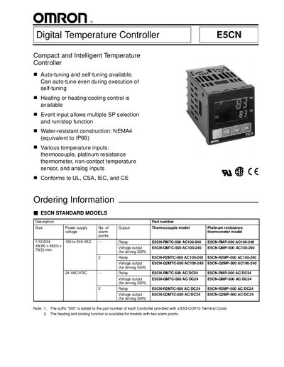 Omron E5CN Digital Temperature Controller User Manual - cover page