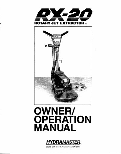 Hydra-Master RX-20 Carpet Cleaning Machine Owner Operation Manual - cover page
