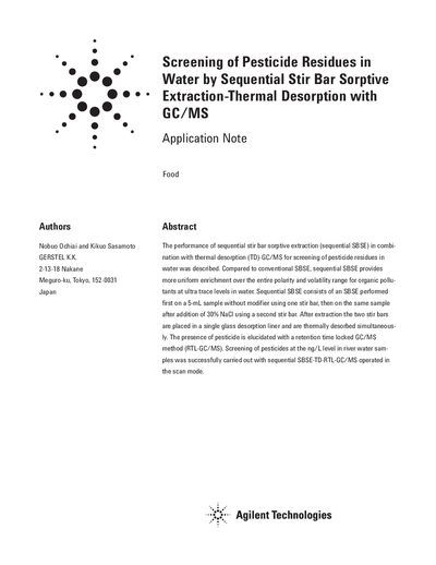 Agilent Technologies Pesticide Residue Screening Application Note - cover page
