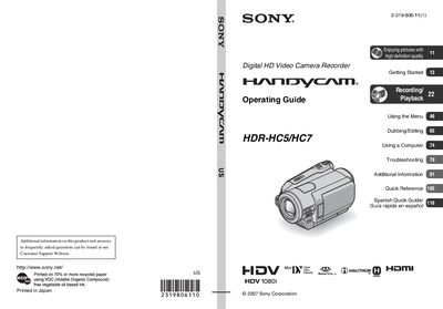 Sony HDR-HC5/HC7 Camcorder Operating Guide