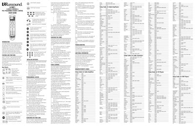Russound A-SRC1 A-BUS Learning Pre-Programmed Remote Control User Guide - cover page