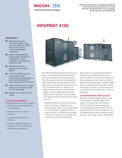 Ricoh InfoPrint 4100 Product Leaflet - cover page