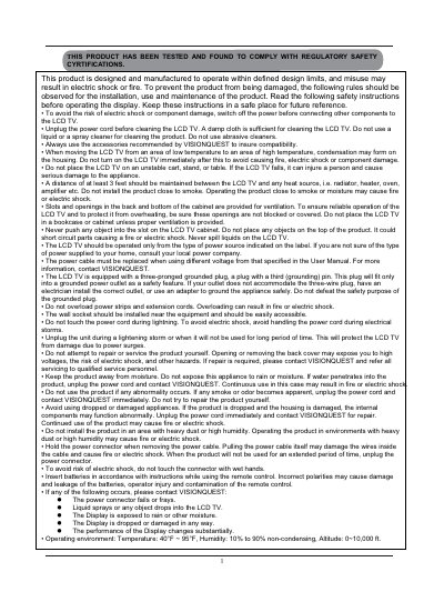 VisionQuest Rembrandt HDTV User Manual - cover page